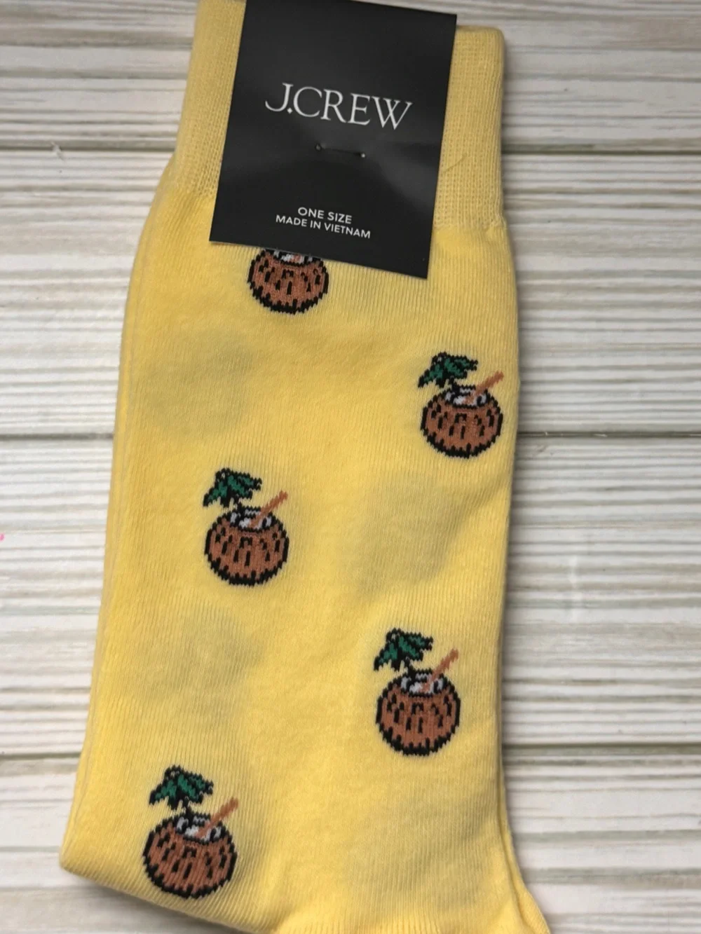 J. Crew Yellow and Brown Coconut Print Crew Socks Size OSA NWT